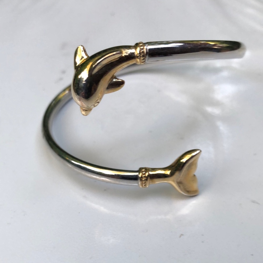 Gold and Silver Dolphin Cuff Wrap Bracelet - Picture 1 of 5